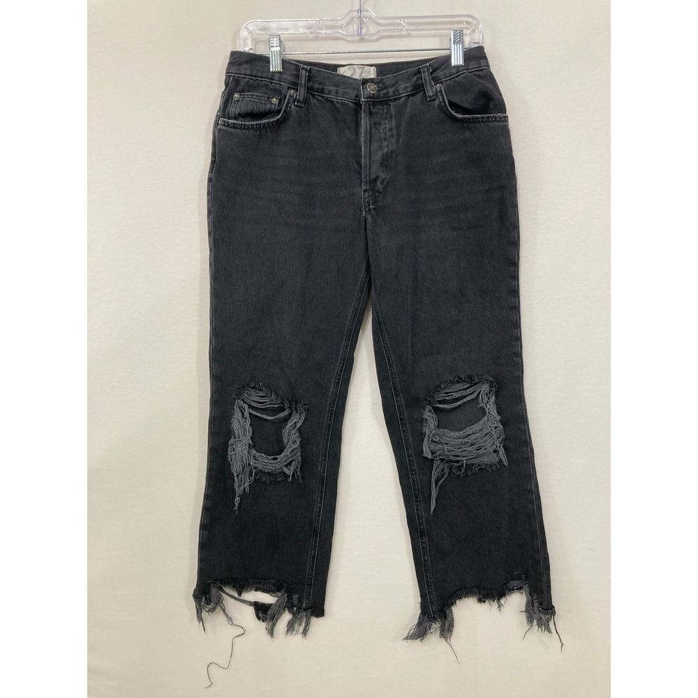 We The Free Free People Jeans size 27 Maggie Straight Leg Distressed Black
